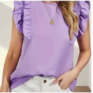 New Pretty Purple Flutter sleeve Crewneck Ladies Top / XL